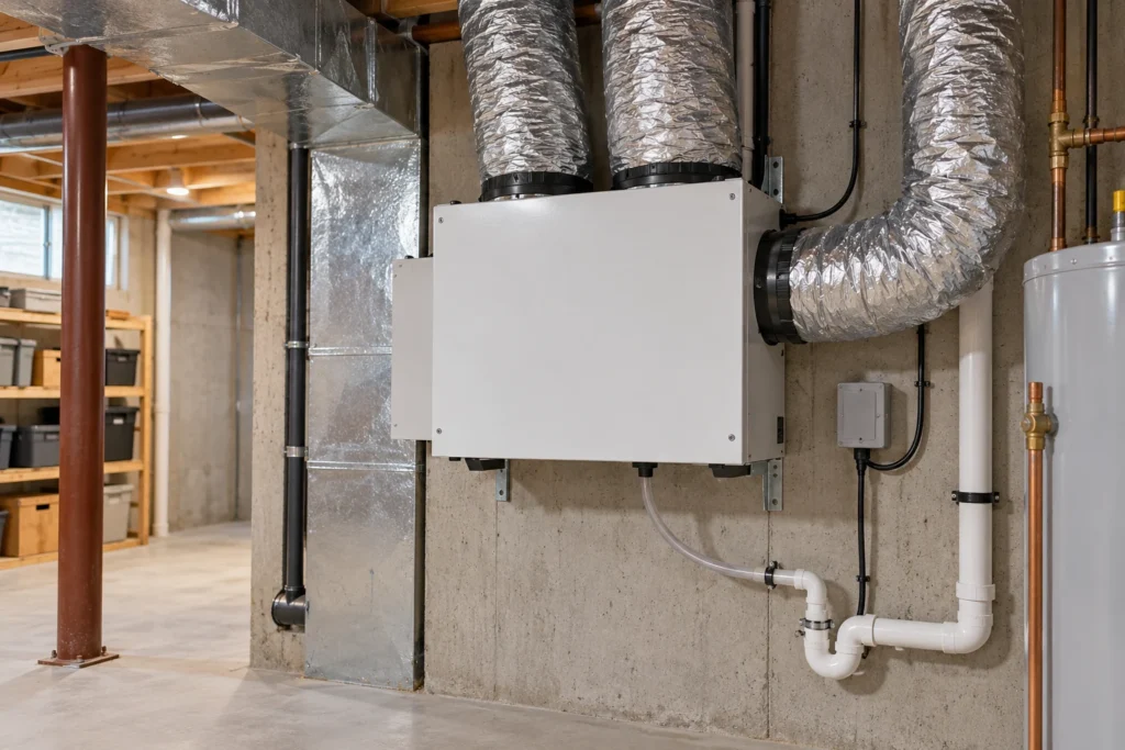 Ventilateur récupérateur de chaleur (VRC) installé au sous-sol
