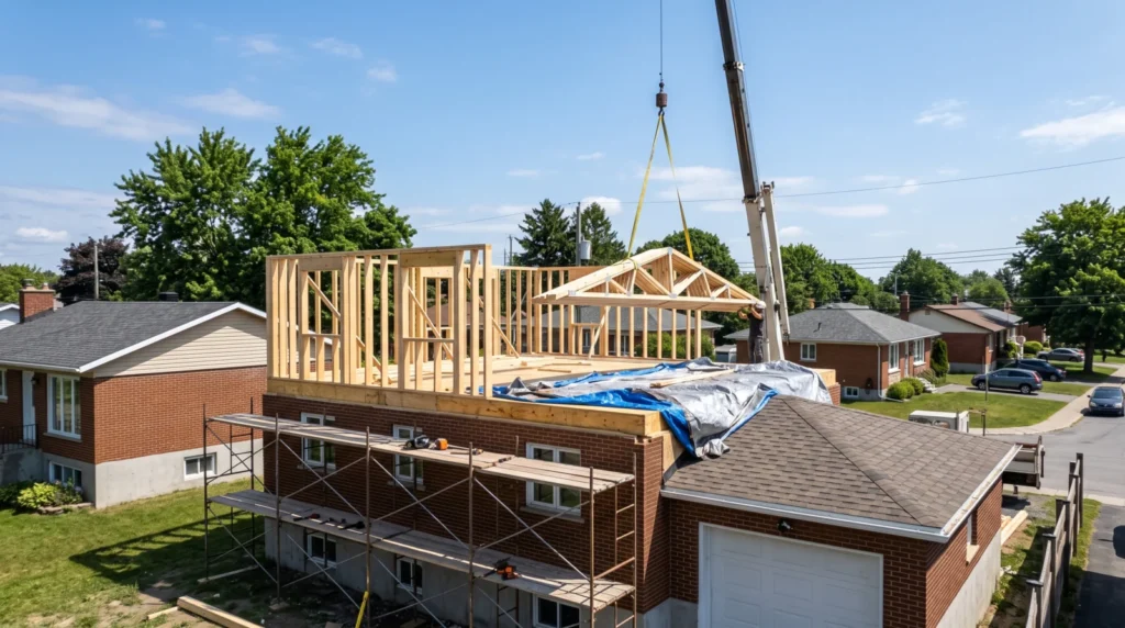 Ajout d’un étage en charpente de bois sur une maison existante