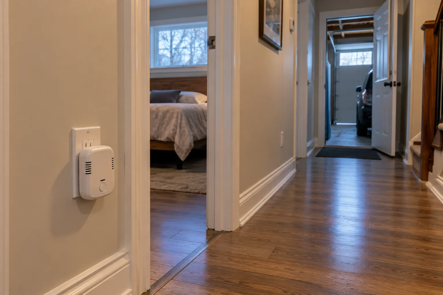 Avertisseur de monoxyde de carbone installé dans le corridor près des chambres