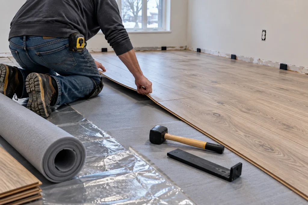 Pose d’un plancher stratifié sur une sous-couche avec coupe-vapeur