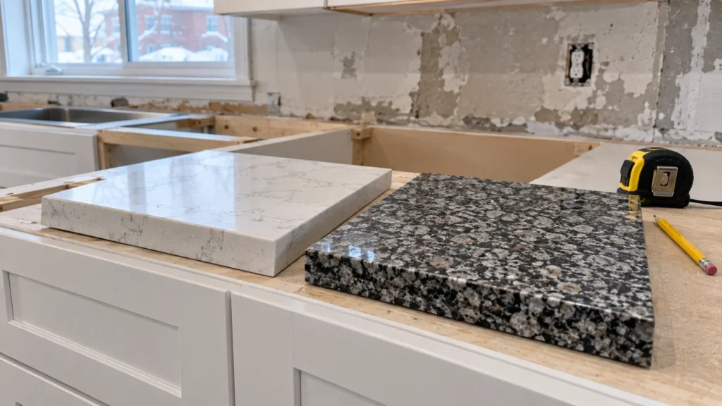 Quartz vs granit : 8 différences, prix au pi² et lequel choisir pour votre comptoir