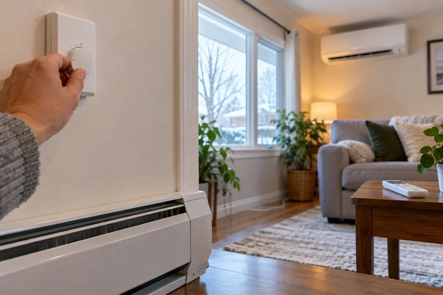 Réglage du thermostat d’une plinthe électrique plus bas que la thermopompe